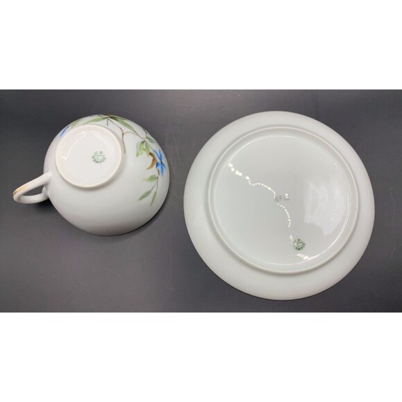 Vintage J P Limoges France Teacup Saucer Gold Trim Blue Flowers Replacement - Picture 6 of 8